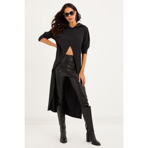 Cool & Sexy Women's Anthracite Hooded Double Breasted Tunic Dress