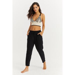 Cool & Sexy Women's Black Muslin Pants with Elastic Waist