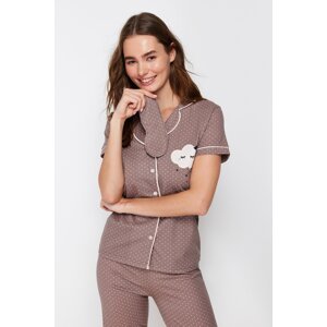 Trendyol Mink Cotton Printed Shirt-Pants Knitted Pajamas Set