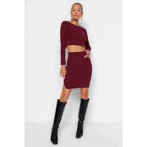 Trendyol Super Claret Red Tricot Top and Bottom Set