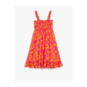 Koton Floral Midi Dress with Straps, Gippe Detailed and Frilly.