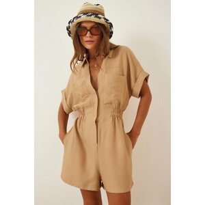 Happiness İstanbul Women's Biscuit Linen Viscose Jumpsuit with Shorts TO0009