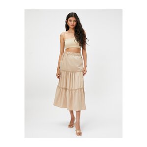 Koton Layered Midi Skirt with Stripe Scalloped Detailed Waist.