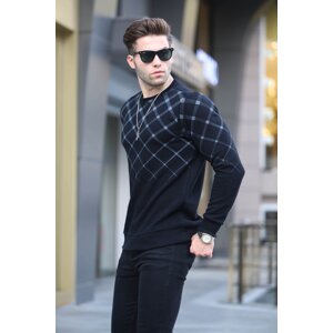 Madmext Black Patterned Crewneck Knitwear Sweater 6019