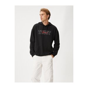 Koton Hooded Sweat Slogan Printed Pocket Detailed Long Sleeve Ribbon