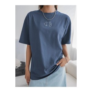 Know Women's Indigo Blue Penguin Print Oversized T-shirt