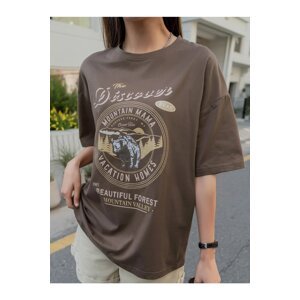 Know Women's Brown The Discover Oversized Printed T-Shirt.