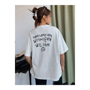 Know Women's White Love Love Love Printed Oversized T-shirt.