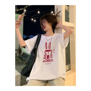 Know Women's White Rabbit Print Oversized T-shirt