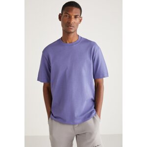 GRIMELANGE Curtis Men's Comfort Fit Thick Textured Recycle 100% Cotton Blue T-shirt