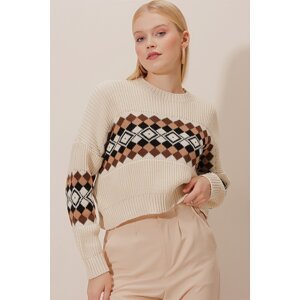 HAKKE Patterned Thessaloniki Checkered Crop SWEATER