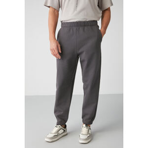 GRIMELANGE Inside Men's Regular Fit Soft Fabric Anthracite Sweatpants with Elastic Wais