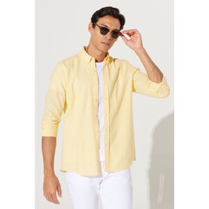 AC&Co / Altınyıldız Classics Men's Yellow Slim Fit Slim Fit Buttoned Collar Linen Look 100% Cotton Flared Shirt