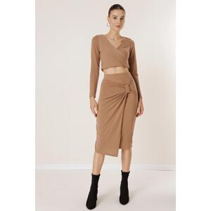 By Saygı Knitted Skirt with Elastic Waist and Bow Detail on the Front