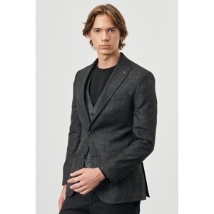 ALTINYILDIZ CLASSICS Men's Black Slim Fit Slim-Fit Cut Dovetail Collar Patterned Vest Suit.