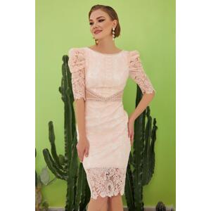 Carmen Powder Lace Promise Dress with Ruffled sleeves