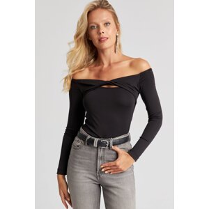 Cool & Sexy Women's Black Knotted Front Blouse