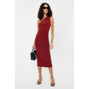 Trendyol Tile One Shoulder Draped Fitted Flexible Knitted Midi Pencil Dress
