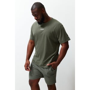 Trendyol Khaki Plus Size Regular Fit Knitted Shorts Pajamas Set