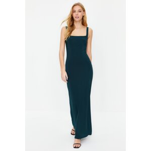 Trendyol Emerald Green Thick Strap Fitted Flexible Knitted Maxi Pencil Dress