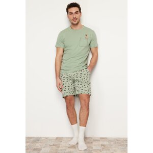 Trendyol Green Regular Fit Printed Knitted Shorts Pajamas Set