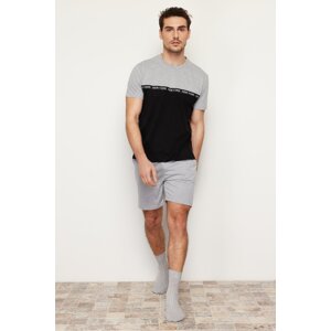 Trendyol Black Gray Color Blocked Regular Fit Knitted Shorts Pajama Set with Elastic Waist