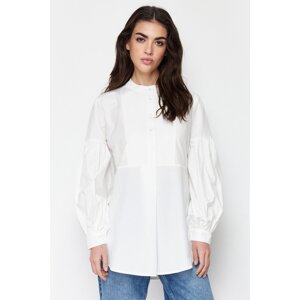 Trendyol Ecru Comfort Fit Cotton Woven Tunic Shirt