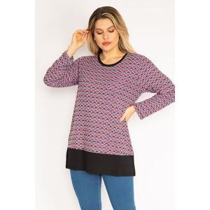 Şans Women's Plus Size Colorful Patterned Tunic with Banded Hem