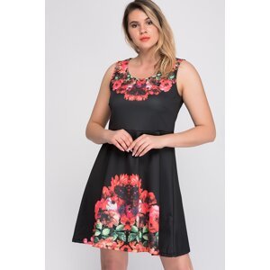 Şans Women's Plus Size Black Floral Pattern Dress