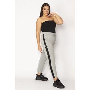 Şans Women's Plus Size Gray Combi Pants with Zippered Elastic Waist, which open the sides.