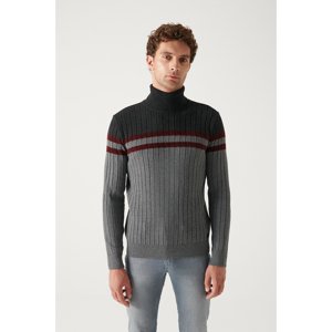 Avva Men's Anthracite Full Turtleneck Block Colored Regular Fit Woolen Sweater