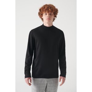 Avva Men's Black Half Turtleneck Wool Blended Regular Fit Knitwear Sweater