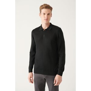 Avva Men's Black Polo Neck Wool Blended Regular Fit Knitwear Sweater