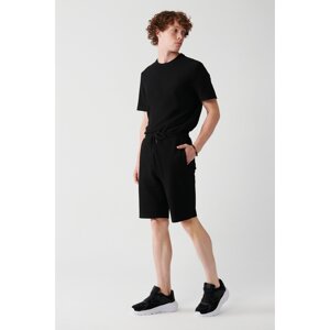 Avva Men's Black 100% Cotton Side Pocket Jacquard Regular Fit Daily Sports Shorts