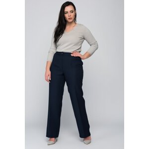 Şans Women's Plus Size Navy Blue Classic Pants with Elastic Waist in the Sides, No Pocket