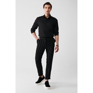Avva Men's Black Elastic Back Waist Double Cuff Striped Flexible Relaxed Fit Casual Fit Jogger Trousers
