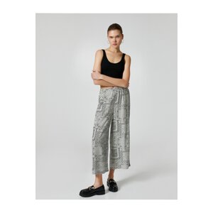 Koton Wide Leg Relaxed Cut Trousers Geometric Patterned Elastic Waist Viscose Fabric Blended