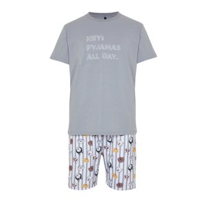 Trendyol Gray Regular Fit Printed Knitted Shorts Pajamas Set