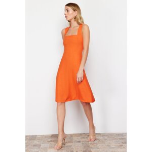 Trendyol Orange A-Cut Square Neck Mini Woven Dress
