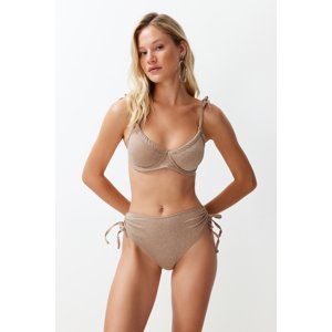 Trendyol Mink Balconette Tie Silvery High Waist Hipster Bikini Set