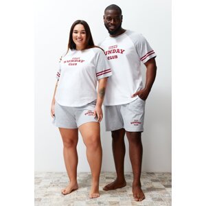 Trendyol Grimelange Raglan Sleeve Printed Couple Knitted Plus Size Pajama Set with Shorts