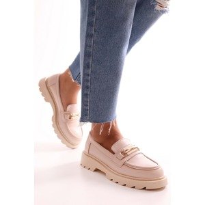 Shoeberry Women's Choc Beige Skin Thick Soles with Buckle and Buckle Beige Skin.