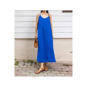 Laluvia Blue Loose Dress With Adjustable Thread Straps