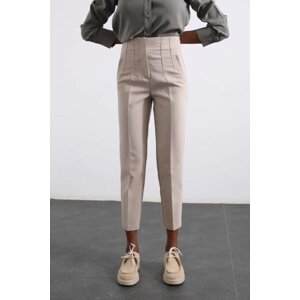 Laluvia High Waist Fabric Trousers with Flato Stone Front