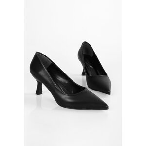 Shoeberry Women's Zahara Black Skin Heeled Shoes Stiletto