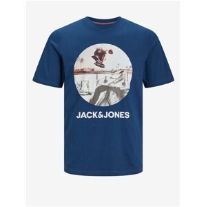 Modré pánské tričko Jack & Jones Navin - Pánské
