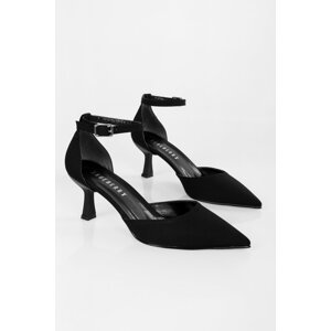 Shoeberry Women's Milos Black Matte Satin Arched Heel Shoes Stiletto
