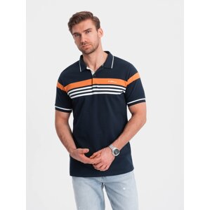 Ombre Men's polo shirt with tricolor stripes - navy blue