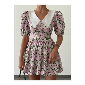 Laluvia Pink Baby Neck Floral Balloon Dress