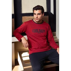 J6975 Dewberry Mens Buttoned Long Sleeve Pyjama Set-BORDEAUX